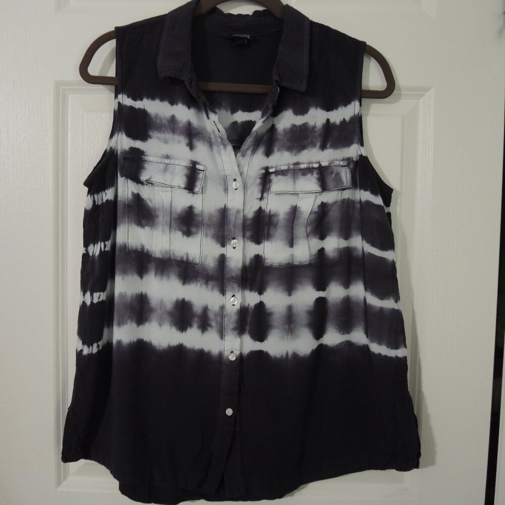 Sleeveless Button Down Top Purple Gray White Tie Dye Size Medium